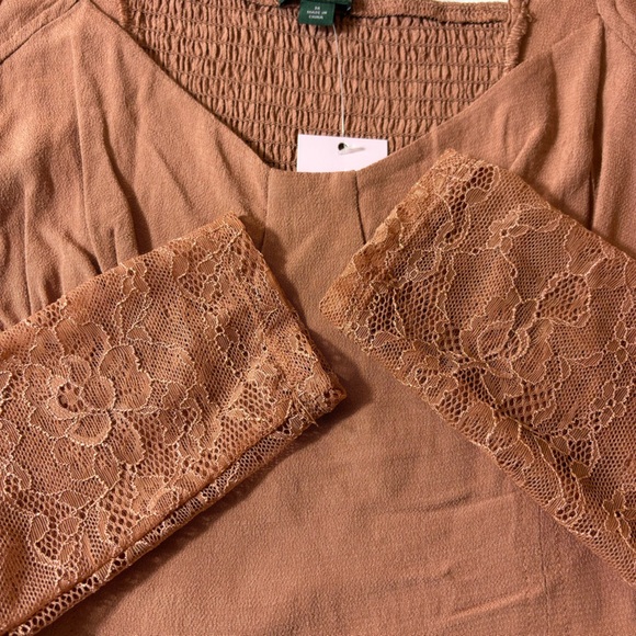 Wild Fable Top Cropped Lace Long Sleeves Dressy Blouse Shirt Brown Size Medium - Picture 6 of 14